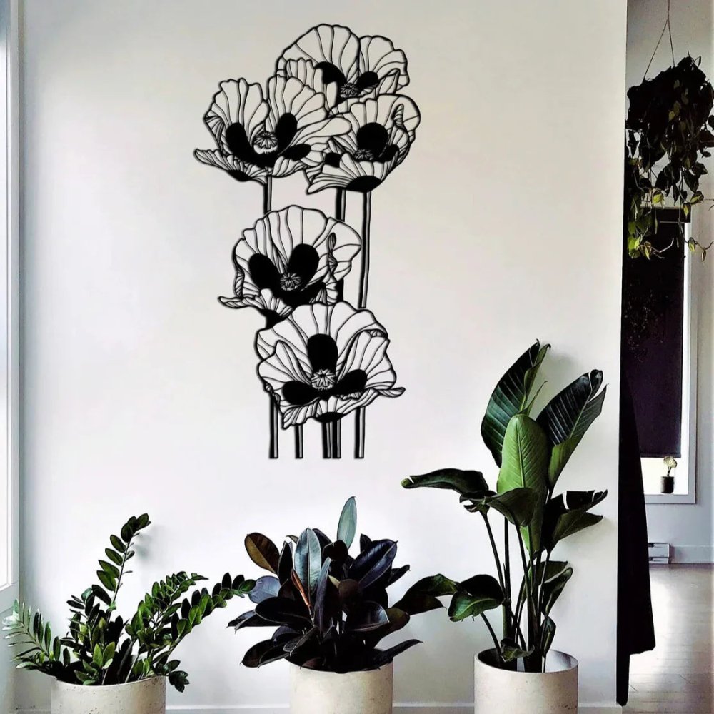 Long Flowers Metal Wall Art Decor - myhomestore.com.pk