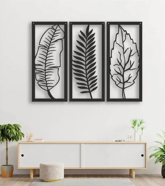 Metal Leaf Wall Art 3 Panels, Wall Decor (pack of 3) - myhomestore.com.pk