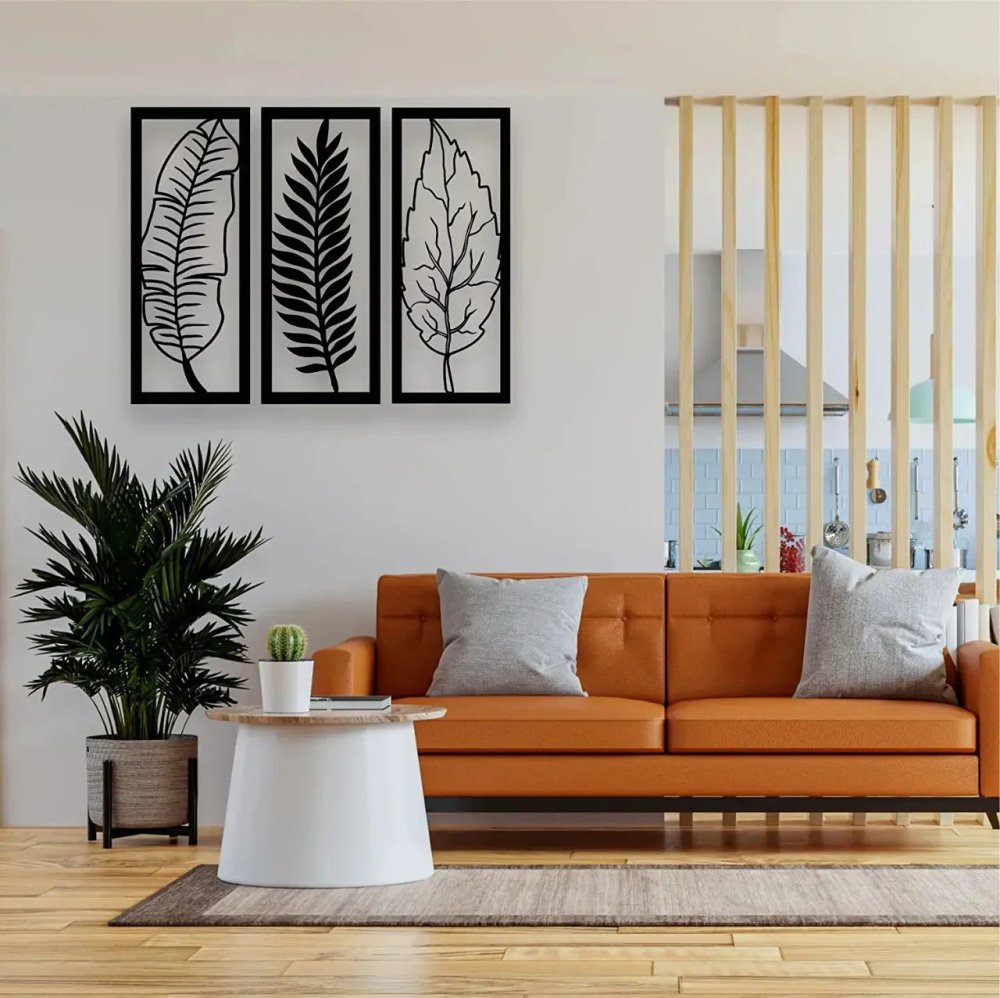 Metal Leaf Wall Art 3 Panels, Wall Decor (pack of 3) - myhomestore.com.pk