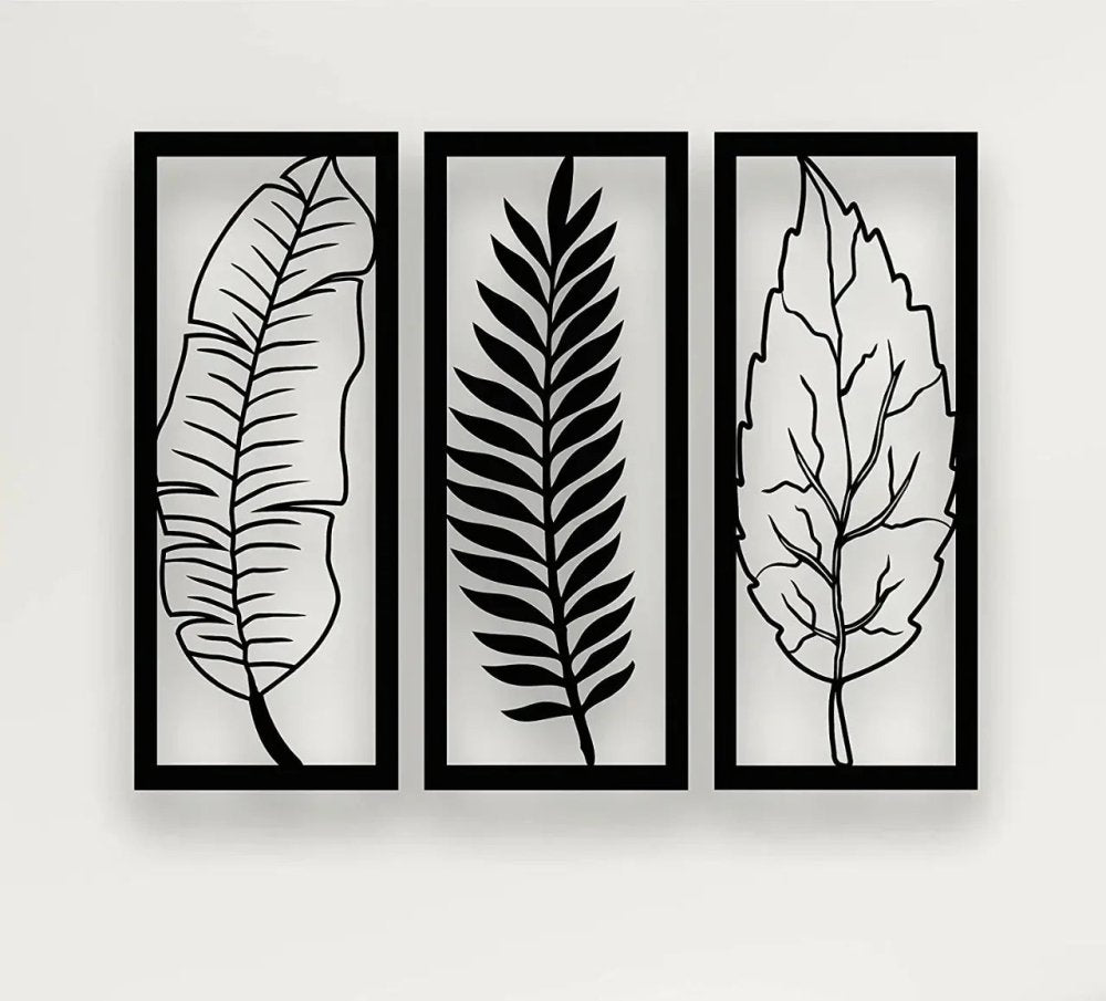 Metal Leaf Wall Art 3 Panels, Wall Decor (pack of 3) - myhomestore.com.pk
