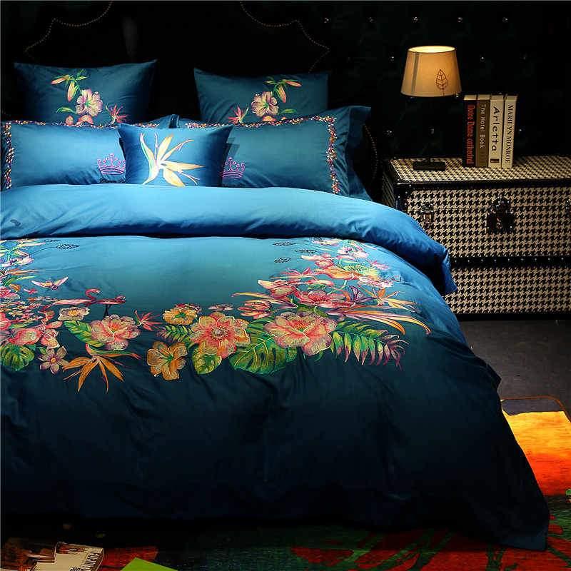 Mix Floral New Luxury Deep Blue Embroidery Duvet Set - myhomestore.com.pk