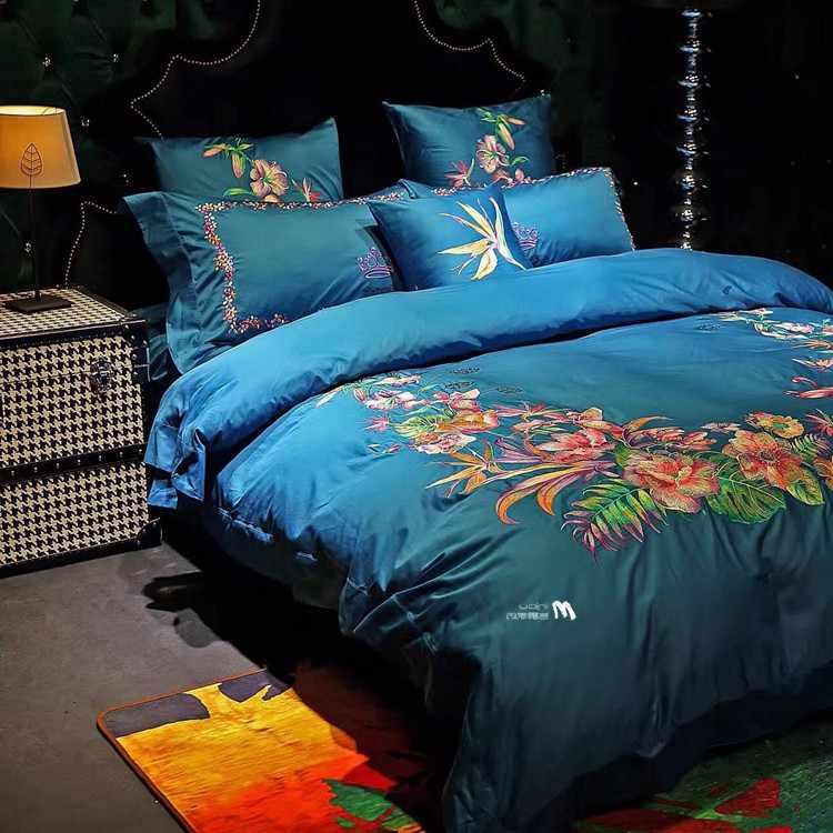 Mix Floral New Luxury Deep Blue Embroidery Duvet Set - myhomestore.com.pk