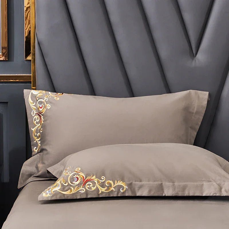 Mocha Elegant Embroidered Cotton European Style Duvet Set - myhomestore.com.pk