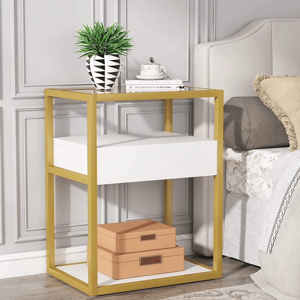 Modern Simple Style End Table with Drawer and Shelf - myhomestore.com.pk
