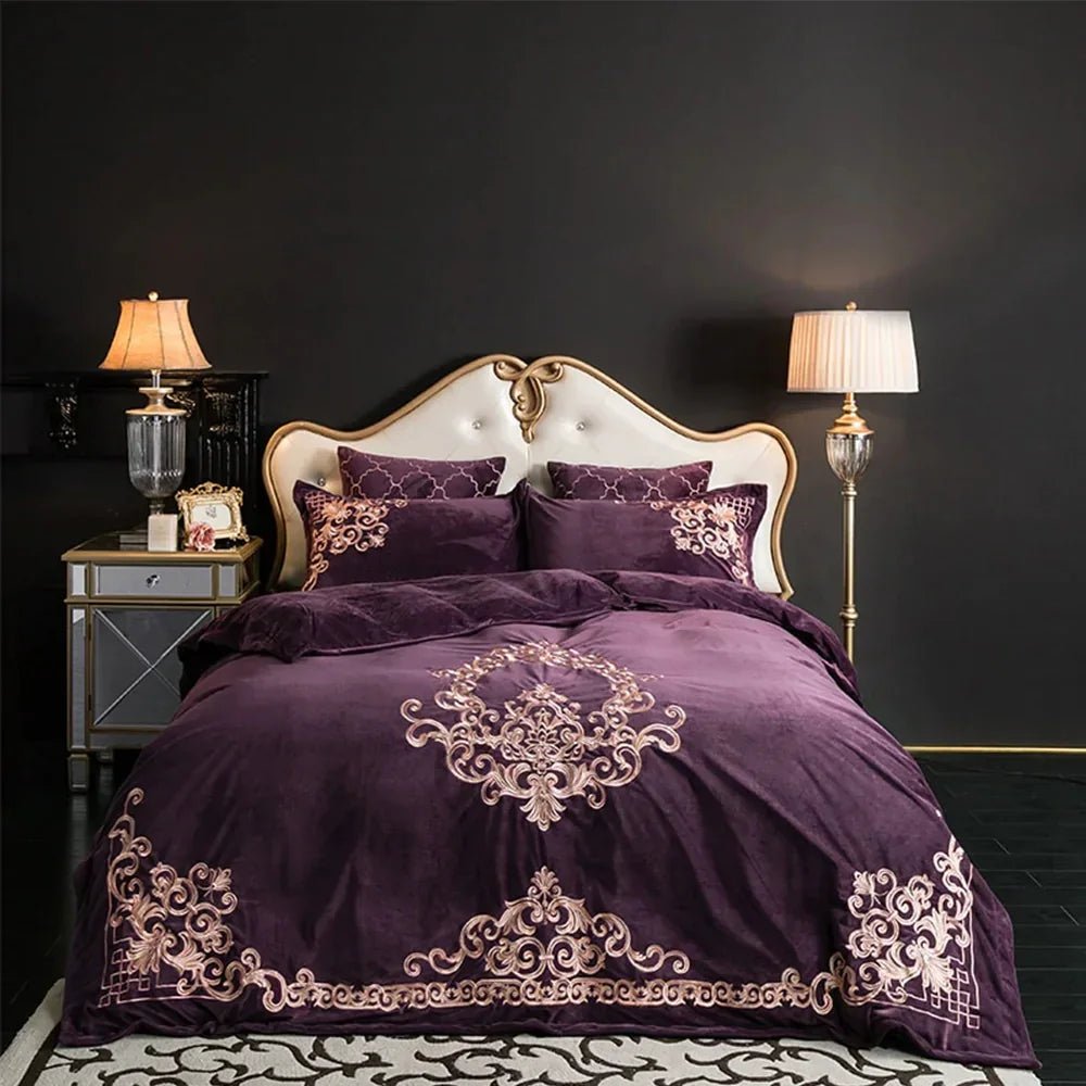 Modern Style Luxury Embroidered Velvet Duvet (purple) - myhomestore.com.pk