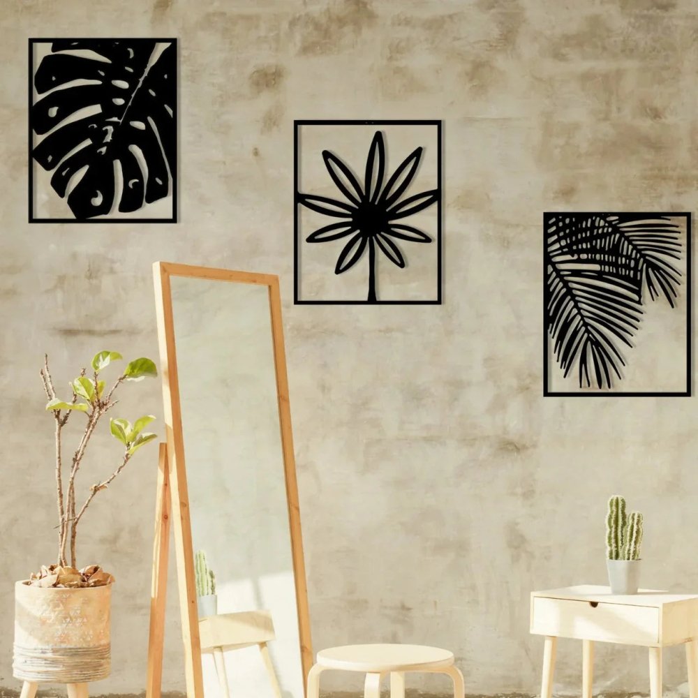 MONSTERA Metal Wall Art, Metal Wall Decor (pack of 3) - myhomestore.com.pk