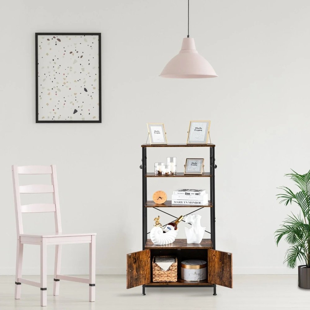 Multifunction 4 - Layer MDF With Cabinets Industrial Style Wrought Iron Kitchen Rack - myhomestore.com.pk