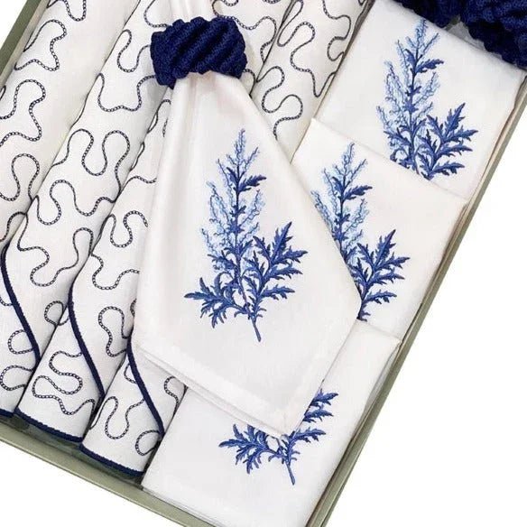 Napkins Modi Off White with Navy with Blue Twig - myhomestore.com.pk