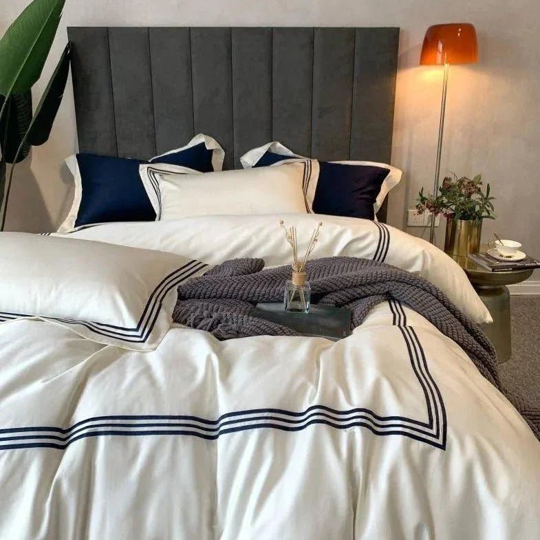 New Embroidered Luxury Baratta Stitch Tetra Line Duvet Set - myhomestore.com.pk