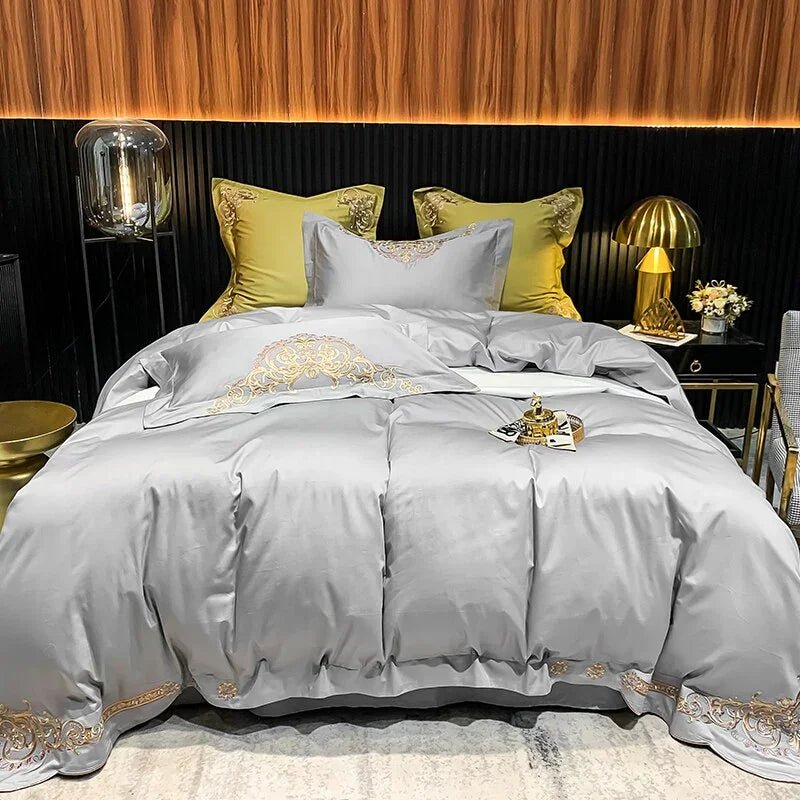 New Gleaming Embroidery with Grey Sateen Duvet Set - myhomestore.com.pk