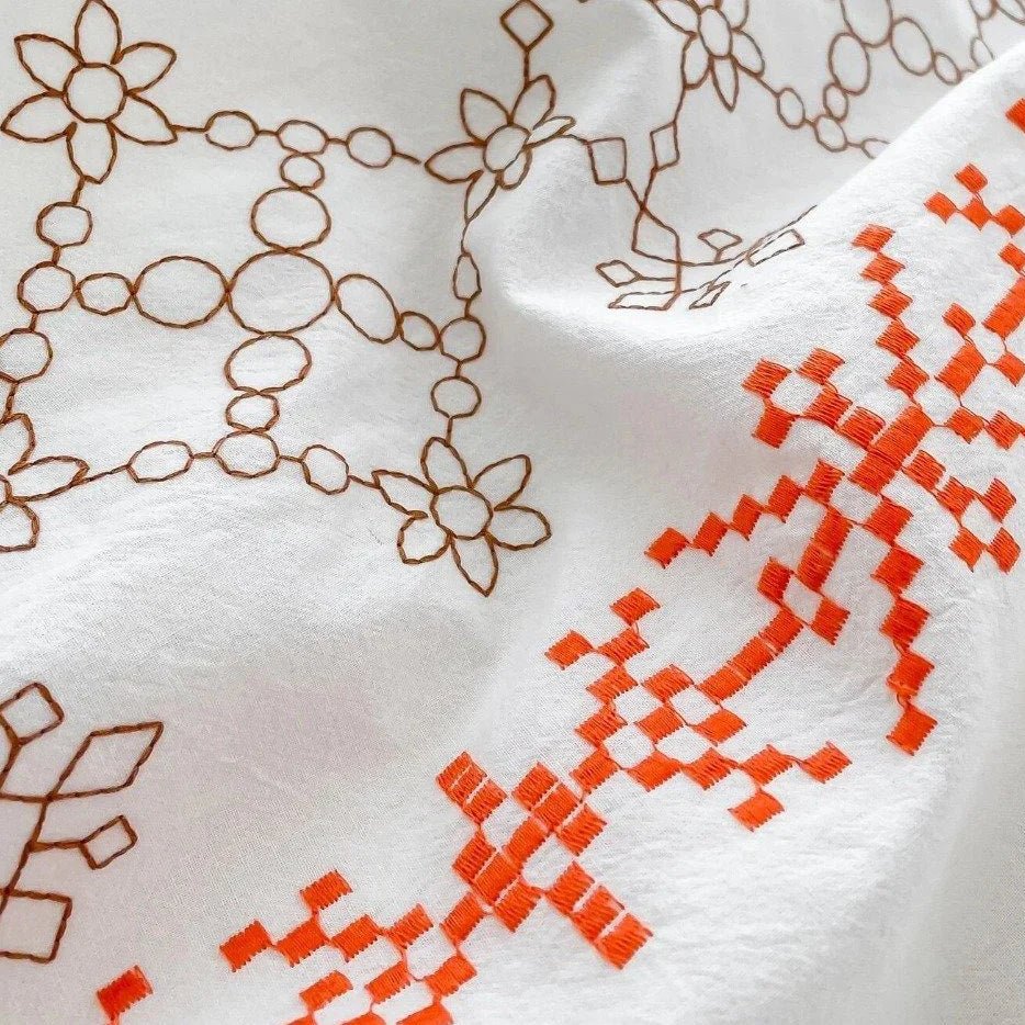 Orange Geometric Embroidered Duvet Set - myhomestore.com.pk