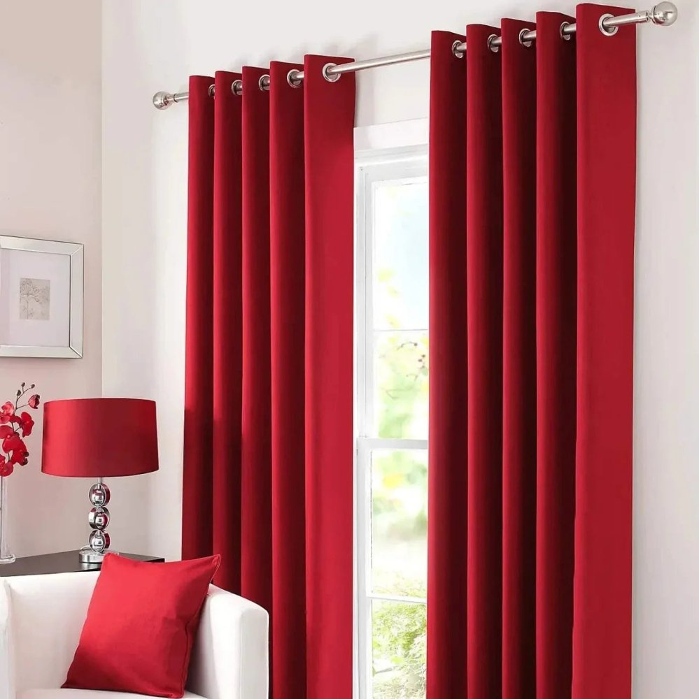 Plain Dyed Eyelet Curtains with lining - maroon - myhomestore.com.pk
