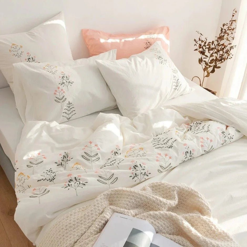 Plants Embroidered Duvet Set - myhomestore.com.pk