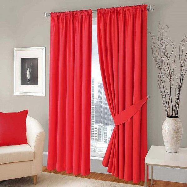 Plain Dyed Eyelet Curtains with linning(Red)