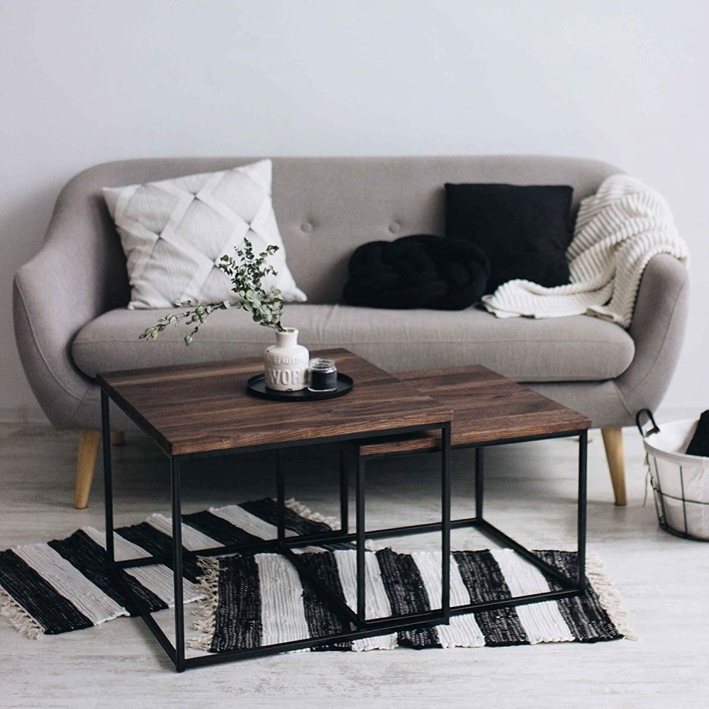 Set of 2 Smoked Side Table with Metal stand - myhomestore.com.pk