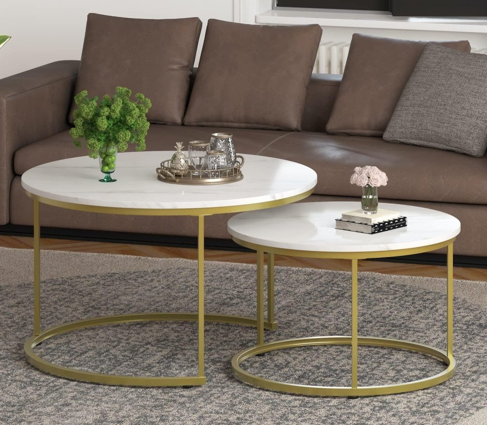 Set of 2 Stackable Elegant Coffee Tables, Nest Side Tables - myhomestore.com.pk