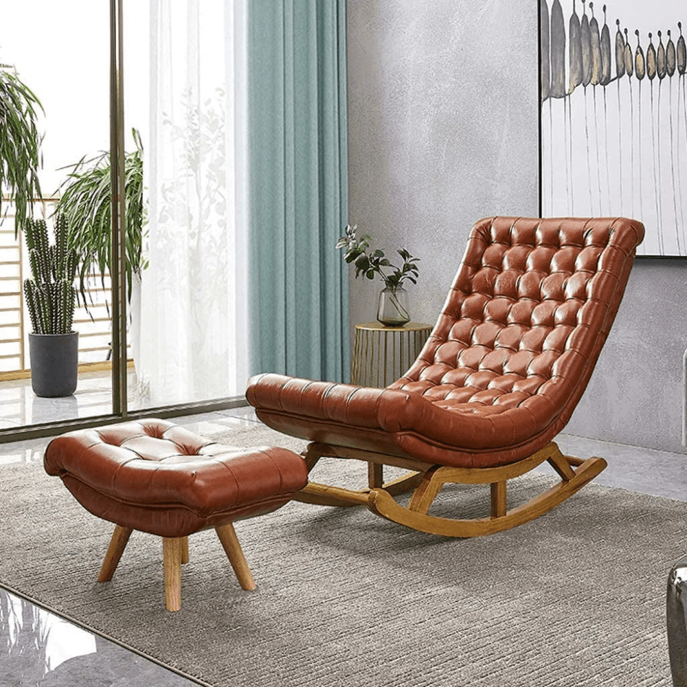 Solid Wood Rocking Chair with Footrest - myhomestore.com.pk