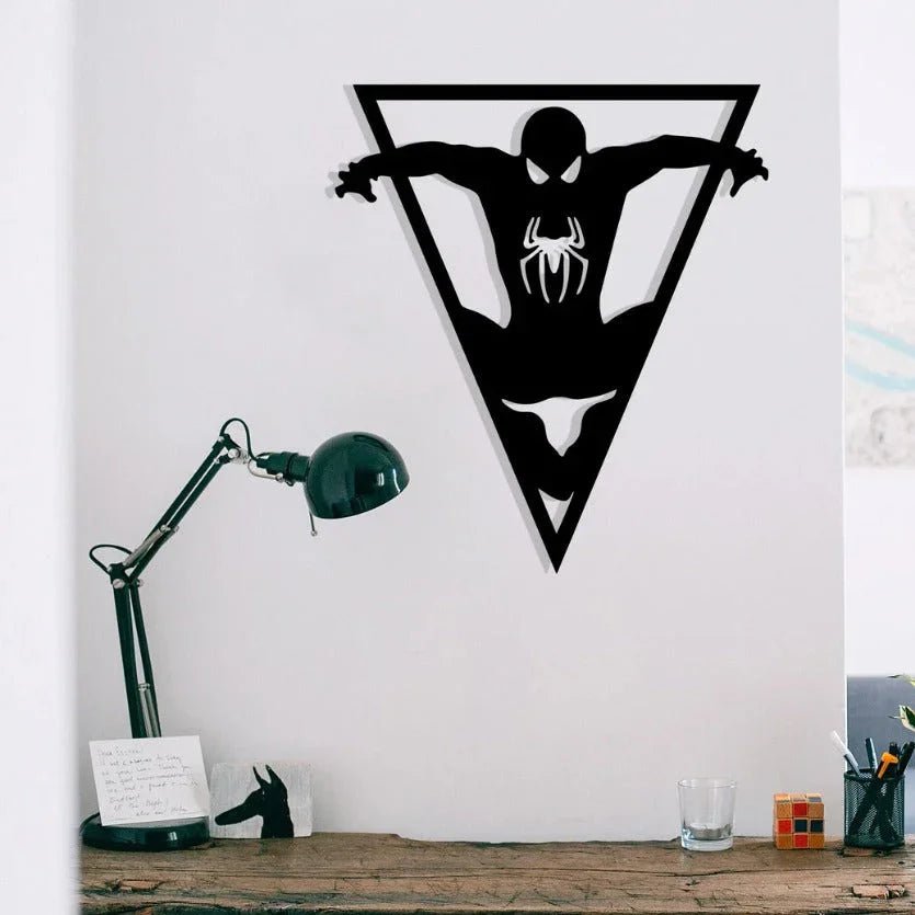 Triangle Spiderman Metal Wall Art, Geometric Jumping Spiderman Wall Decor - myhomestore.com.pk