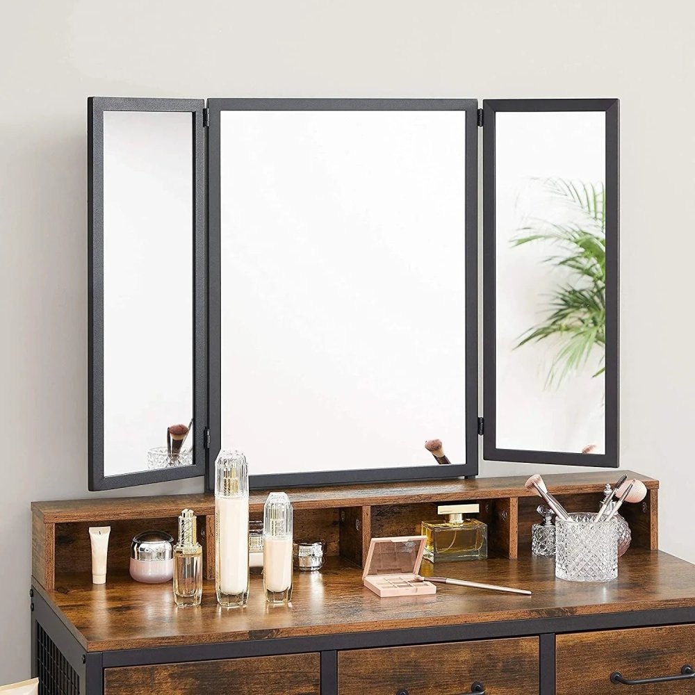 Vanity Table with Upholstered Stool Set, Dressing Table Desk, Makeup Table with Tri - Fold Mirror - myhomestore.com.pk