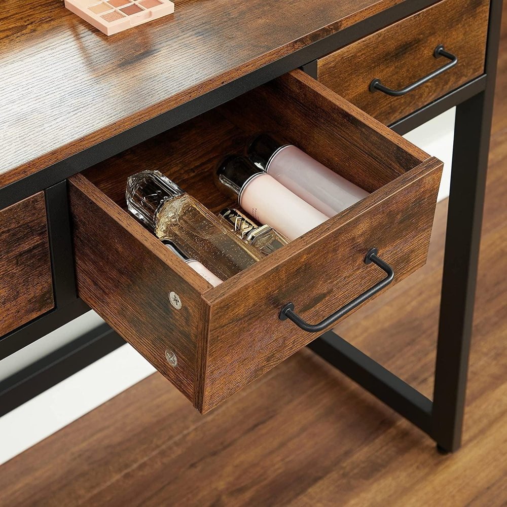 Vanity Table with Upholstered Stool Set, Dressing Table Desk, Makeup Table with Tri - Fold Mirror - myhomestore.com.pk