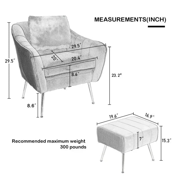 Velvet Accent Chair with Ottoman Footrest - myhomestore.com.pk